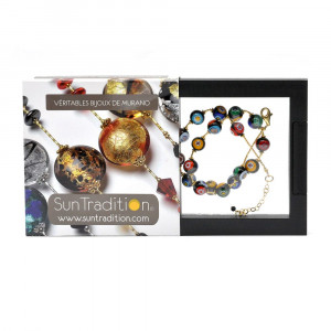 Ball murrina noir  - collier or murrina noir perles millefiori en veritable verre de murano