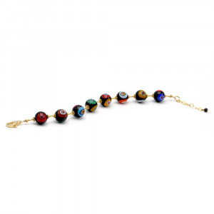 Gold murrina black beads millefiori bracelet