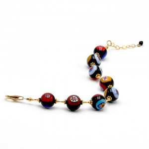 Ball murrina nero - bracciale in oro murrina nero perline millefiori in vero vetro di murano