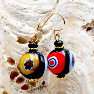 Boucles d'oreilles murrina noir verre de murano de venise