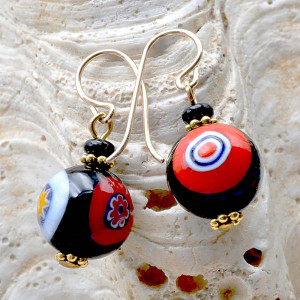 Aretes murrina negro de la joyería genuina de cristal de murano de venecia