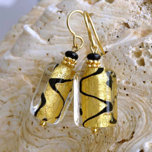 Aretes cristal murano negro y oro joyas en verdadero cristal de murano venecia