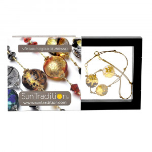 Sunset 3 oval gold beads and cord - 3 pellets gold necklace jewelry gold genuine murano glass