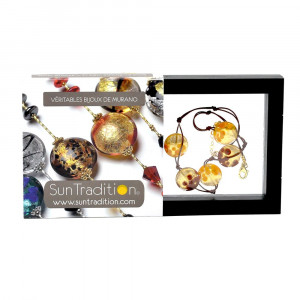 Sunset 5 pearl punten en gouden koord - ketting 5 pellets gouden sieraden goud originele murano glas