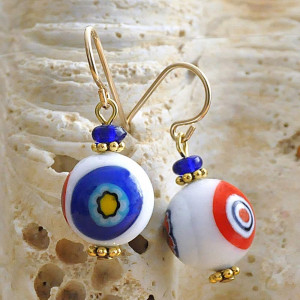 Bola murrine-blanco - aretes murrine millefiori blanco de la joyería genuina de cristal de murano de venecia