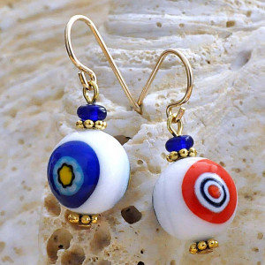 Boucles d'oreilles murrine millefiori blanc bijoux en veritable verre de murano de venise