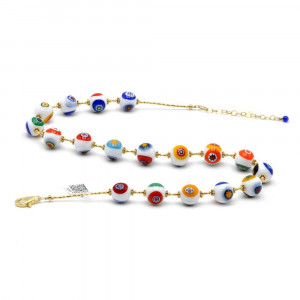 Ketting met gouden murrine witte parels millefiori in real-murano-glas