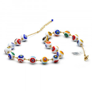 Collar de oro murrine perlas blancas millefiori en real de cristal de murano