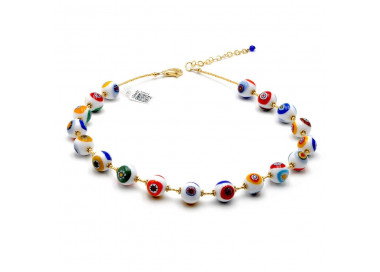 Collar de oro murrine perlas blancas millefiori en real de cristal de murano