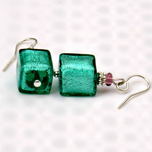 Aretes cristal murano verde joya cristal murano genuino de venecia