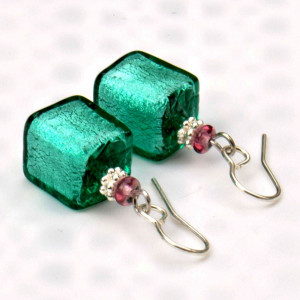 Boucles d'oreilles verre de venise vert