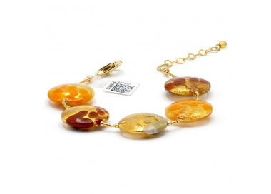  gold orange brown gray murano glass bracelet