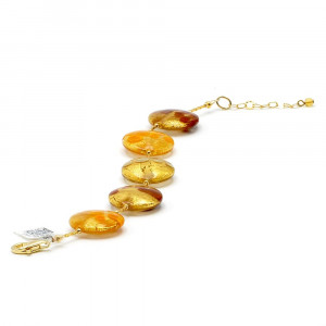 Pulsera de oro de naranja gris marrón auténtico cristal de murano