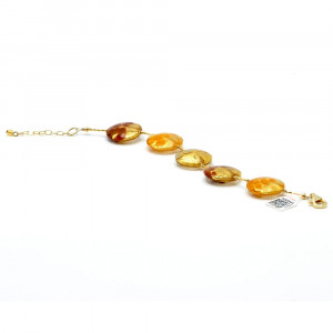 Armband goud-oranje bruin-grijze originele murano glas