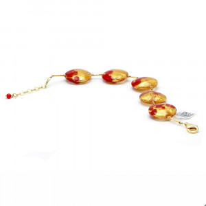 Zonsondergang vce - gouden armband rood originele murano glas