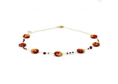 Collana in vetro di murano rosso e oro