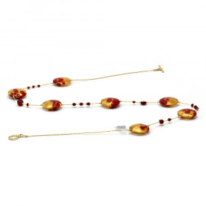 Collana in vetro di murano rosso e oro