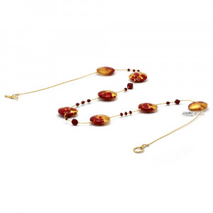 Red and gold murano glass necklace 