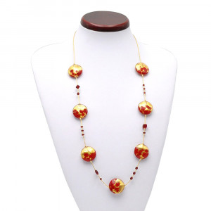 Collar de cristal de murano rojo y oro