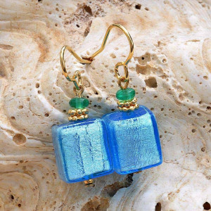 Boucles d'oreilles verre murano bleu