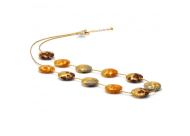 Collier en verre de murano or orange multicolore