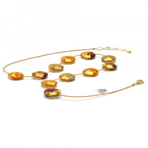 Colar de cristal de murano ouro laranja multicolor