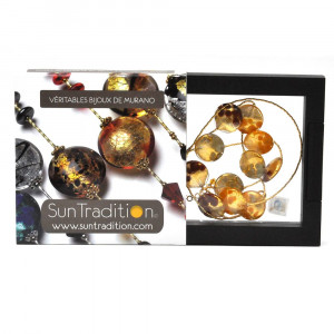 Colar de cristal de murano ouro laranja multicolor