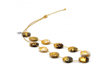 White grey brown murano glass gold necklace  