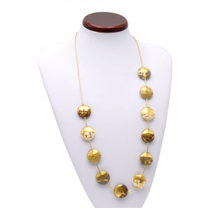 White grey brown murano glass gold necklace  