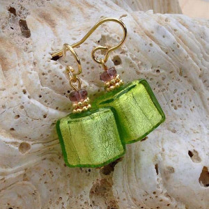 Aretes cristal murano verde y oro joyería cristal murano genuino de venecia