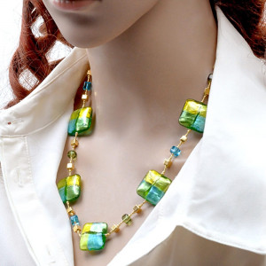 Collar quadrifoglio verde joya en verdadero cristal de murano de venecia