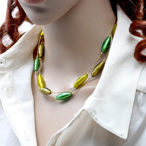 Collier en verre de murano or et vert bijou venitien