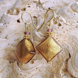 Gold  murano glass jewelry earrings