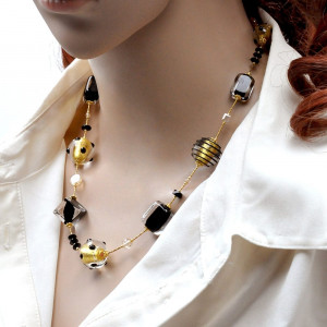 Black and gold necklace gold jewelry genuine murano glass of venice