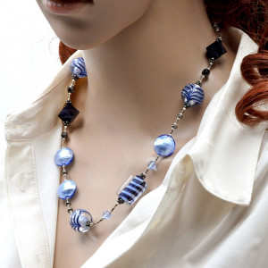 Collier en verre de murano bleu - collier bleu en veritable verre de murano bijoux de venise