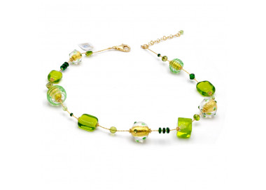 Green and gold necklace jewelry in genuine murano glass from venice