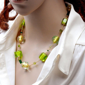 Collar verde y oro cristal de murano de venecia