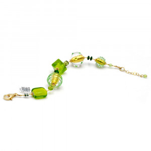 Bracelet vert et or en veritable verre de murano de venise