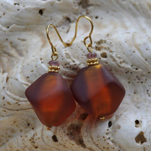 Boucles d'oreilles verre murano orange satin