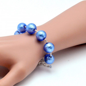 Bal blauwe - armband zilver blauw in originele murano glas uit venetië