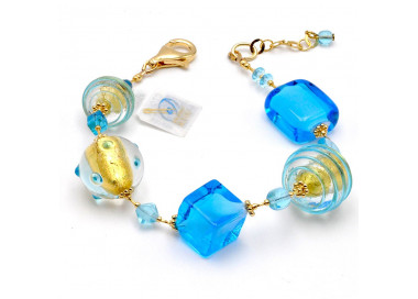 Bracciale blu e oro autentico vetro di murano di venezia