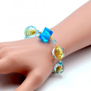 Bracciale blu e oro autentico vetro di murano di venezia