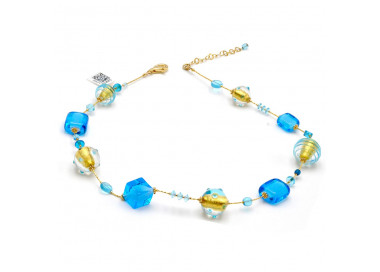 Collana blu e oro gioielli in autentico vetro di murano di venezia