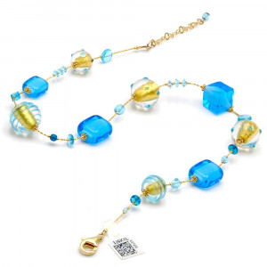 Ketting blauw gouden sieraden originele murano glas van venetië