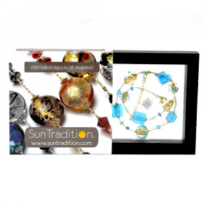 Jojo blau und gold - halskette blau und gold schmuck aus echten muranoglas aus venedig