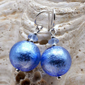 Boucles d'oreilles bleu bijoux en veritable verre de murano de venise