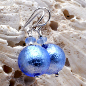 Aretes azul cristal de murano joyería en auténtico cristal de venecia