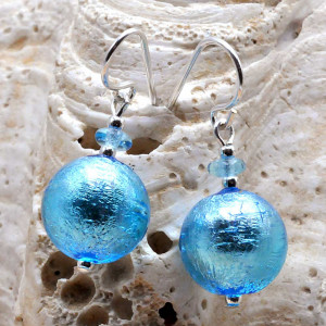 Aretes azul cristal de murano joyería en auténtico de venecia