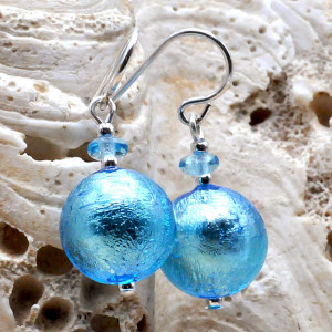 Boucles d'oreilles bleu verre de murano de venise