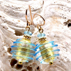 Pendientes azul cristal de murano joya auténtico de venecia